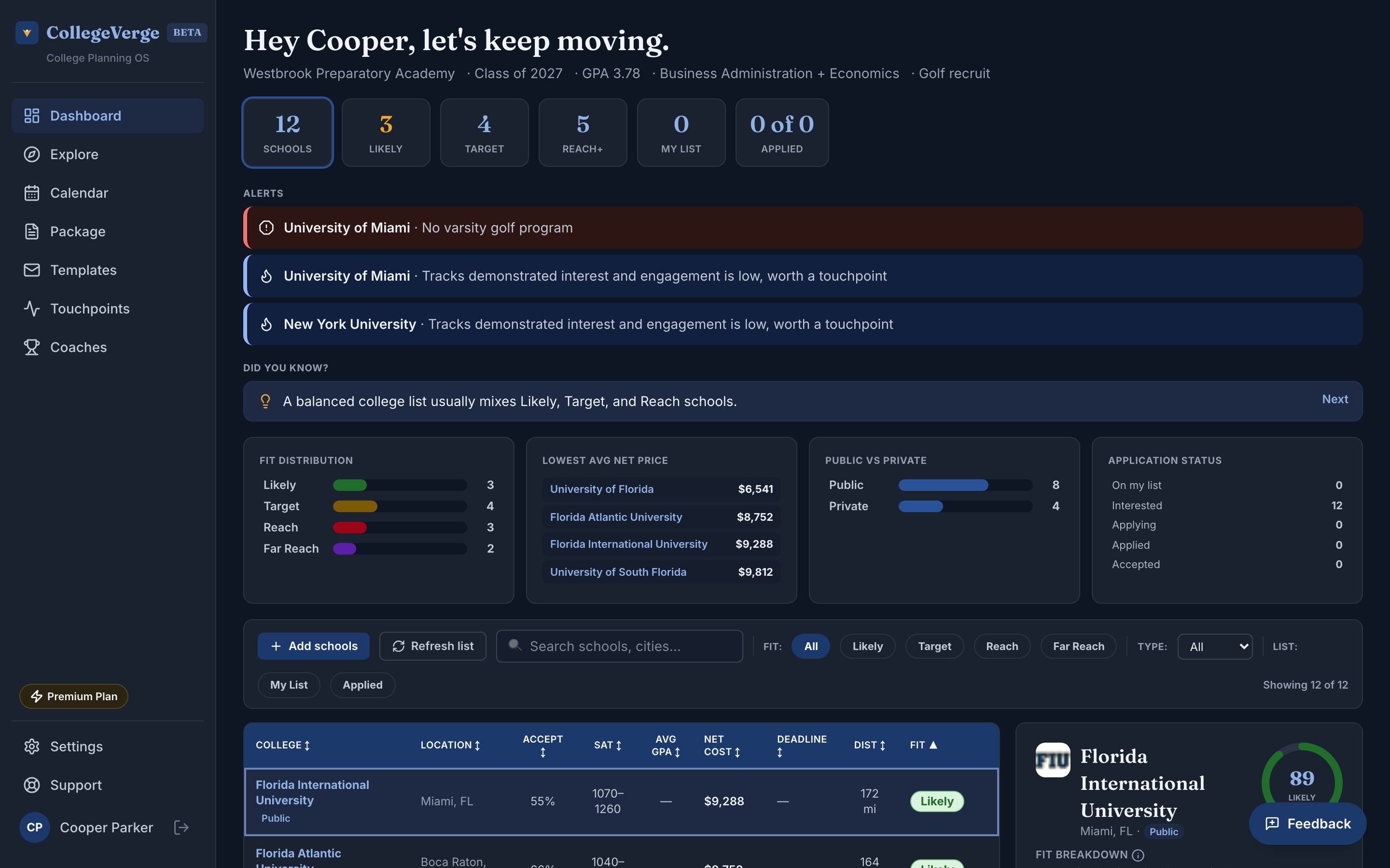 The Dashboard rendered in dark mode.